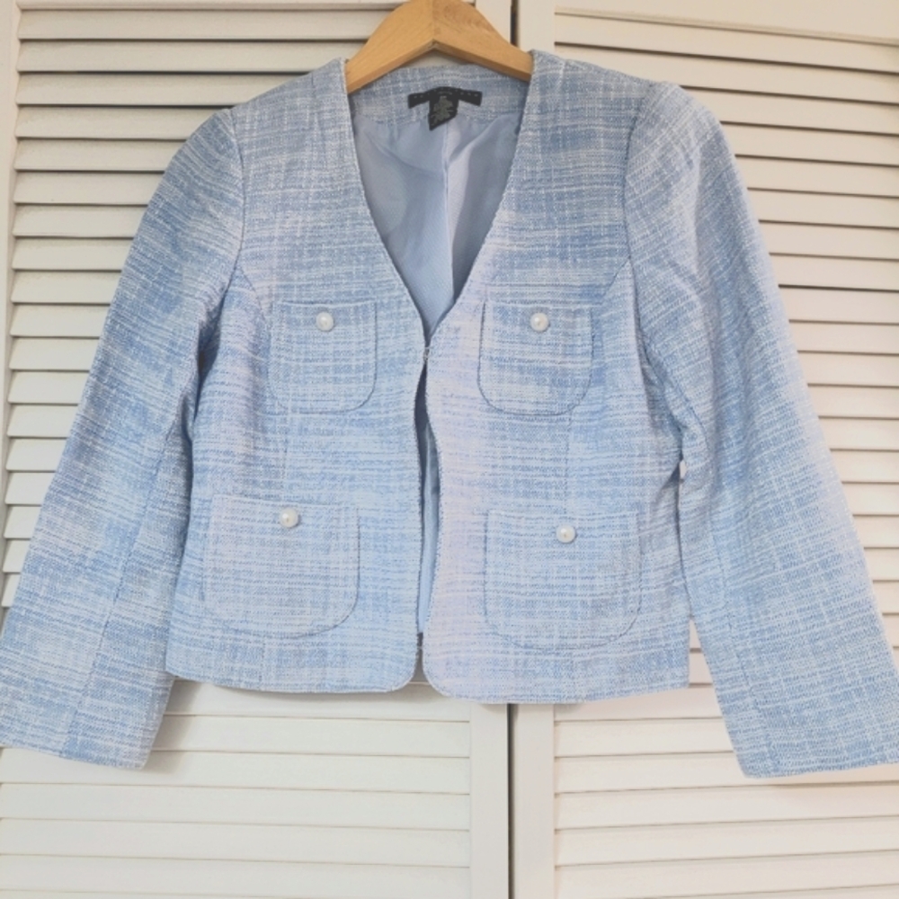 Apostrophe Blue 8 Petite open Blazer Jacket  3/4 sleeve